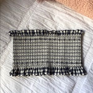 Zara Navy Gingham Ruffle Crop Top